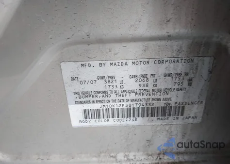 2008 Mazda Mazda3 I from USA, damaged, VIN JM1BK12F381794332
